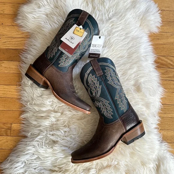 ariat futurity cashout brown teal blur western cowboy boots mens us 9 - Picture 1 of 6